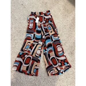 NWT Boho Chic 60's Style Colorful Women Size Medium Wide Leg Pull On Pants